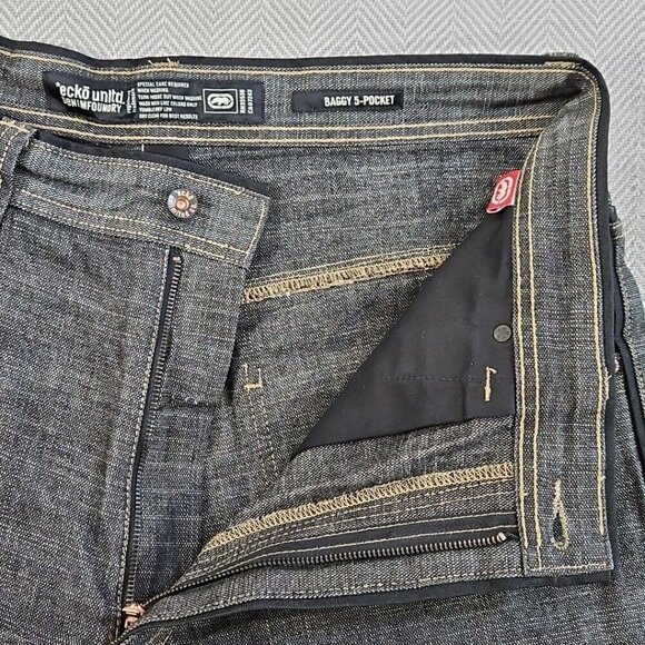 Ecko Unltd Jeans Size 38 Black Baggy Fit Y2K Contrast Grunge Skater Y2k Style AU - Picture 16 of 16